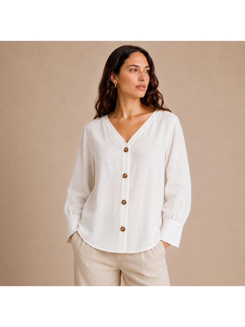 NEW BP Cardigan Top Womens XS White Rayon Linen V-Neck Button Front Lagenlook